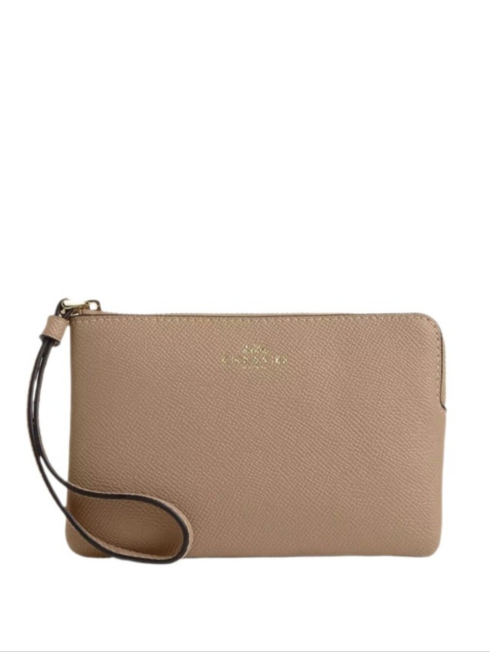 🆕 Coach 2021 Taupe Cross Grain Leather Small Corner Zip Wristlet